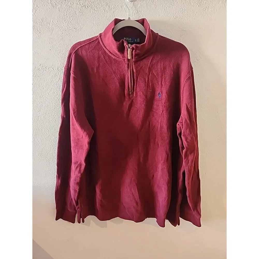 Polo Ralph Lauren Men's Classic Estate-Rib Quarter-Zip Pullover XL Burgundy Red